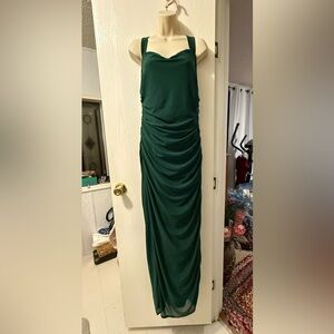 Lulu's Forest Green Draped Ruched Maxi Dress